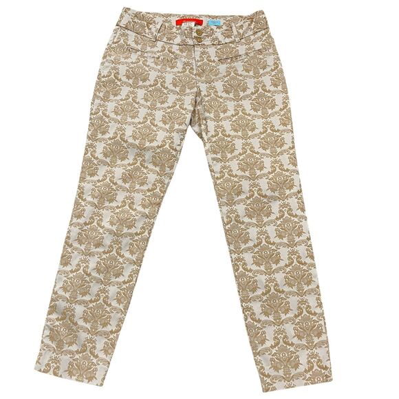 Anthropologie Cartonnier Charlie Ankle Pants | White & Tan Baroque Print Size 4 - Picture 12 of 13
